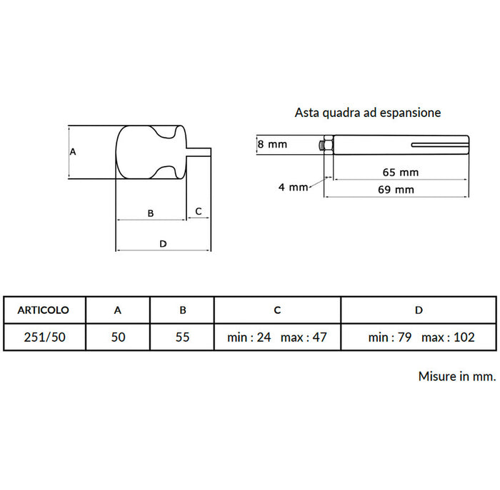 Maniglia su rosetta tonda SAGUATTI  251/50AQ in alluminio argento lucido