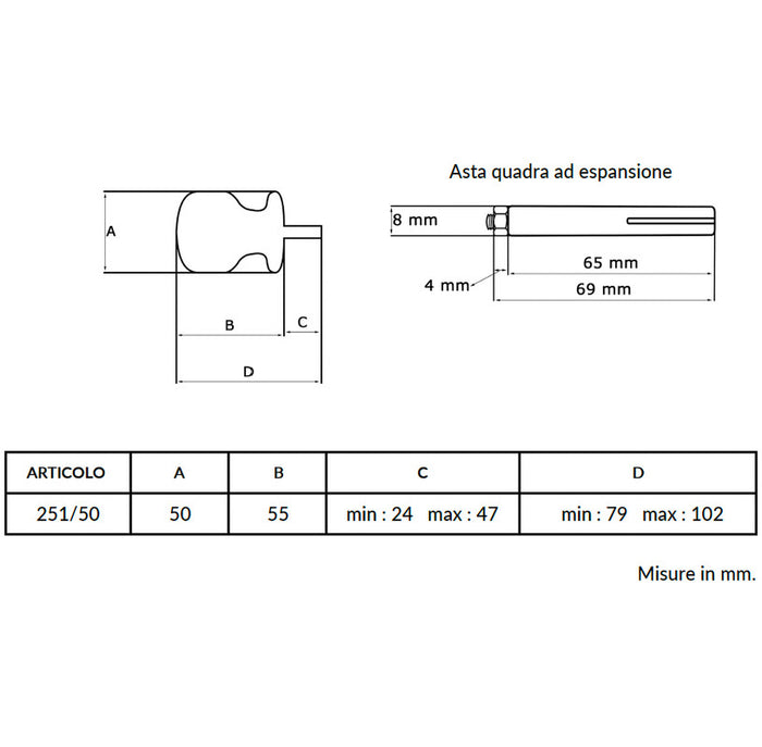 Maniglia su rosetta tonda SAGUATTI  251/50BQ in alluminio oro lucido
