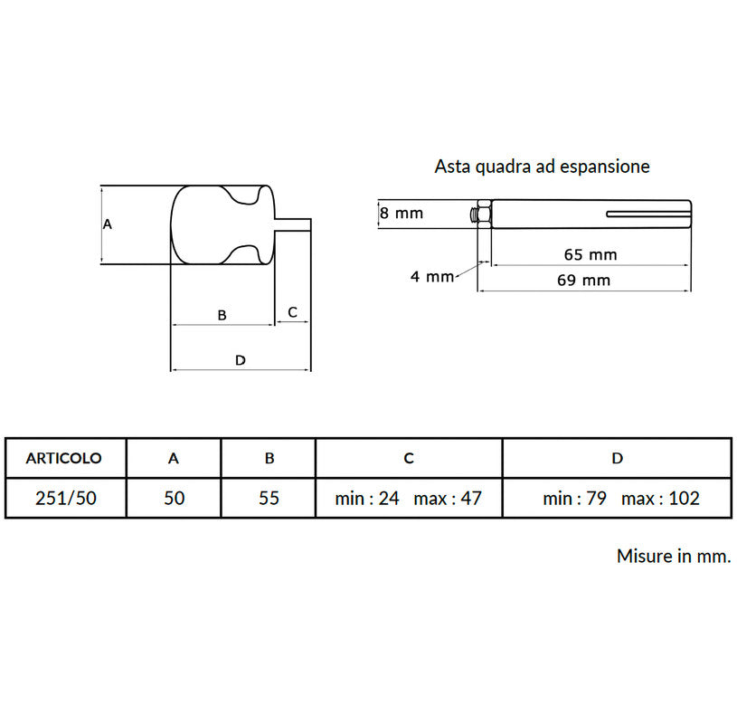 Maniglia su rosetta tonda SAGUATTI  251/50BQ in alluminio oro lucido