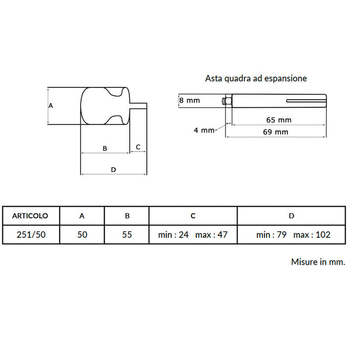 Maniglia su rosetta tonda SAGUATTI  251/50EQ in alluminio argento satinato