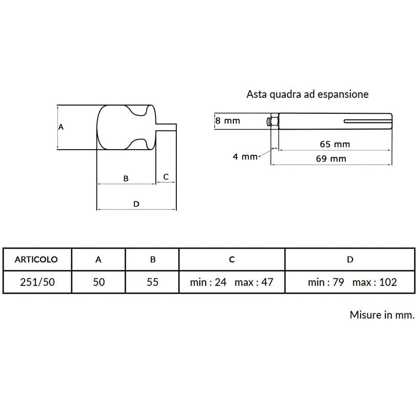 Maniglia su rosetta tonda SAGUATTI  251/50EQ in alluminio argento satinato