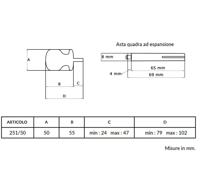 Maniglia su rosetta tonda SAGUATTI  251/50IQ in alluminio marrone opaco