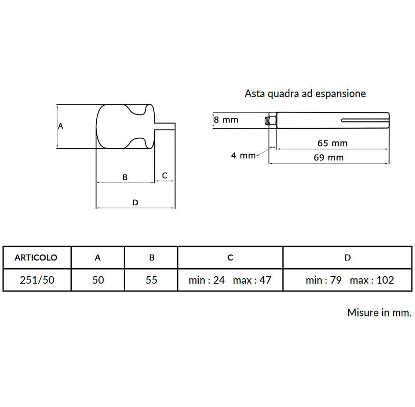 Maniglia su rosetta tonda SAGUATTI  251/50ZQ in alluminio nero opaco