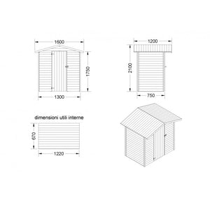 Casetta da Giardino in Legno di Pino da Esterno  con Pavimento, Ricovero Attrezzi, Doghe spessore 16mm - Articolo C130 - 100002