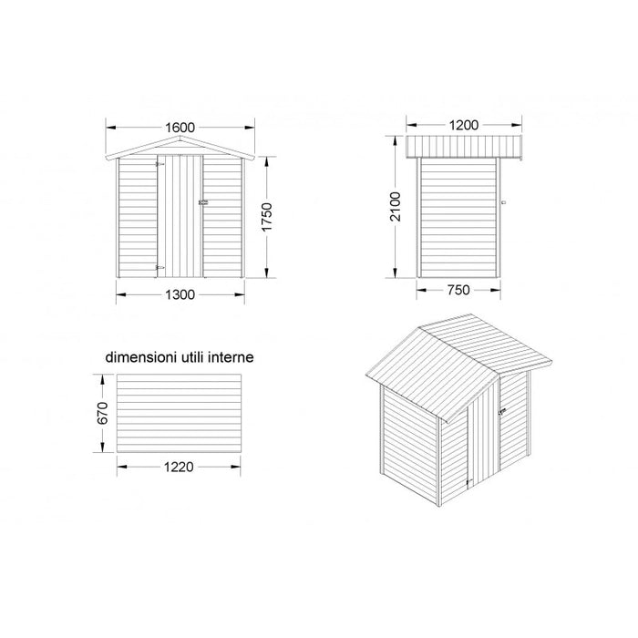 Casetta da Giardino in Legno di Pino da Esterno  con Pavimento, Ricovero Attrezzi, Doghe spessore 16mm - Articolo C130 - 100002