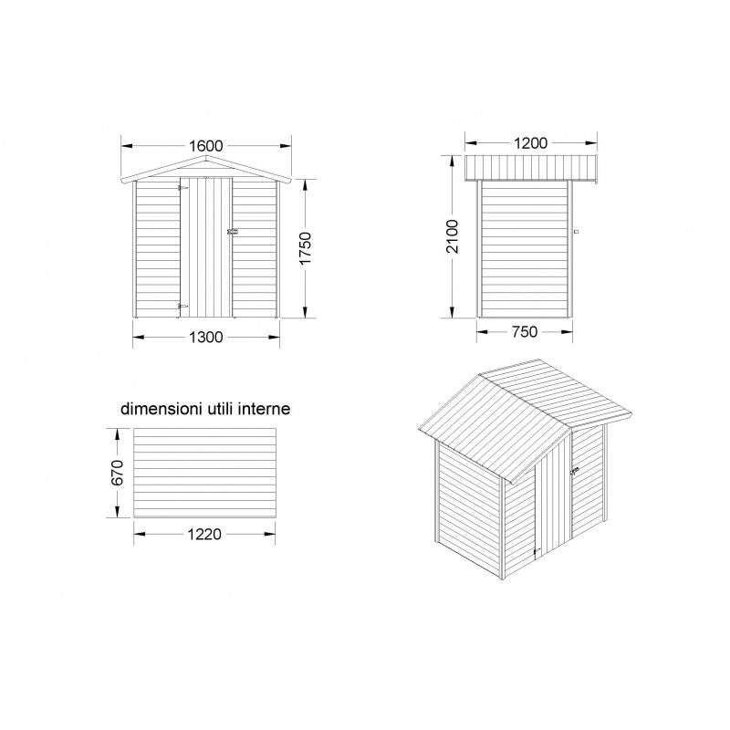 Casetta da Giardino in Legno di Pino da Esterno  con Pavimento, Ricovero Attrezzi, Doghe spessore 16mm - Articolo C130 - 100002