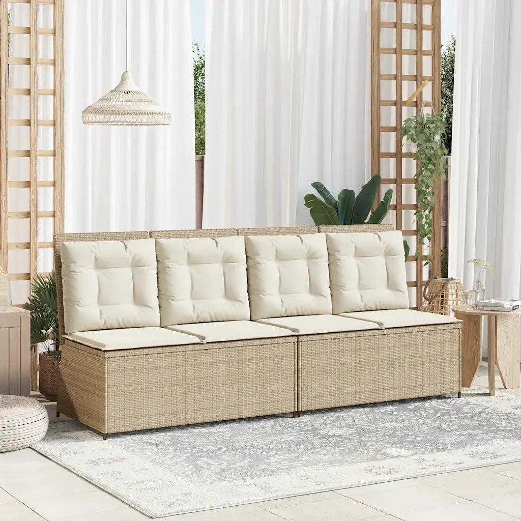 Panca Reclinabile da Giardino con Cuscini-Sgabello-Sedia da esterno Beige in Polyrattan 725376