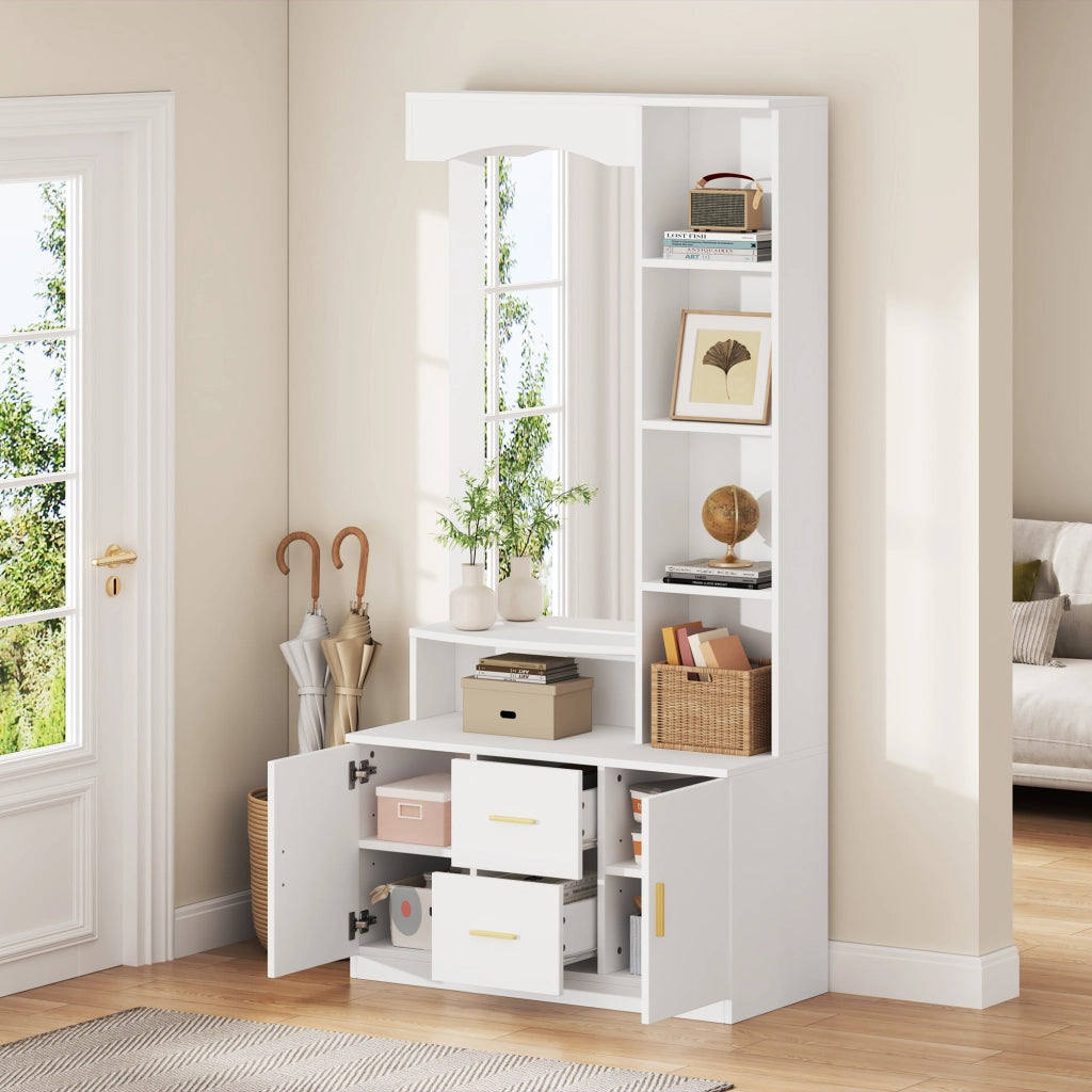 Mobile Ingresso con Scarpiera e Specchio ¨C MINIMAL ¨C Bianco, 2 Cassetti, 2 Ante, 90x40x180 cm