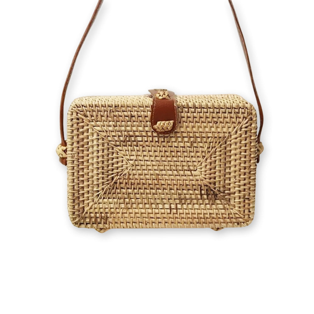 Borsetta rettangolare vimini intrecciato tracolla simipelle cm 18.5 x 12.5 12 pz