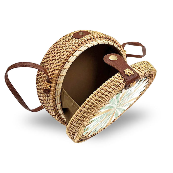 Borsetta rotonda in vimini intrecciato tracolla simipelle cm 20 x 8.5 12 pezzi