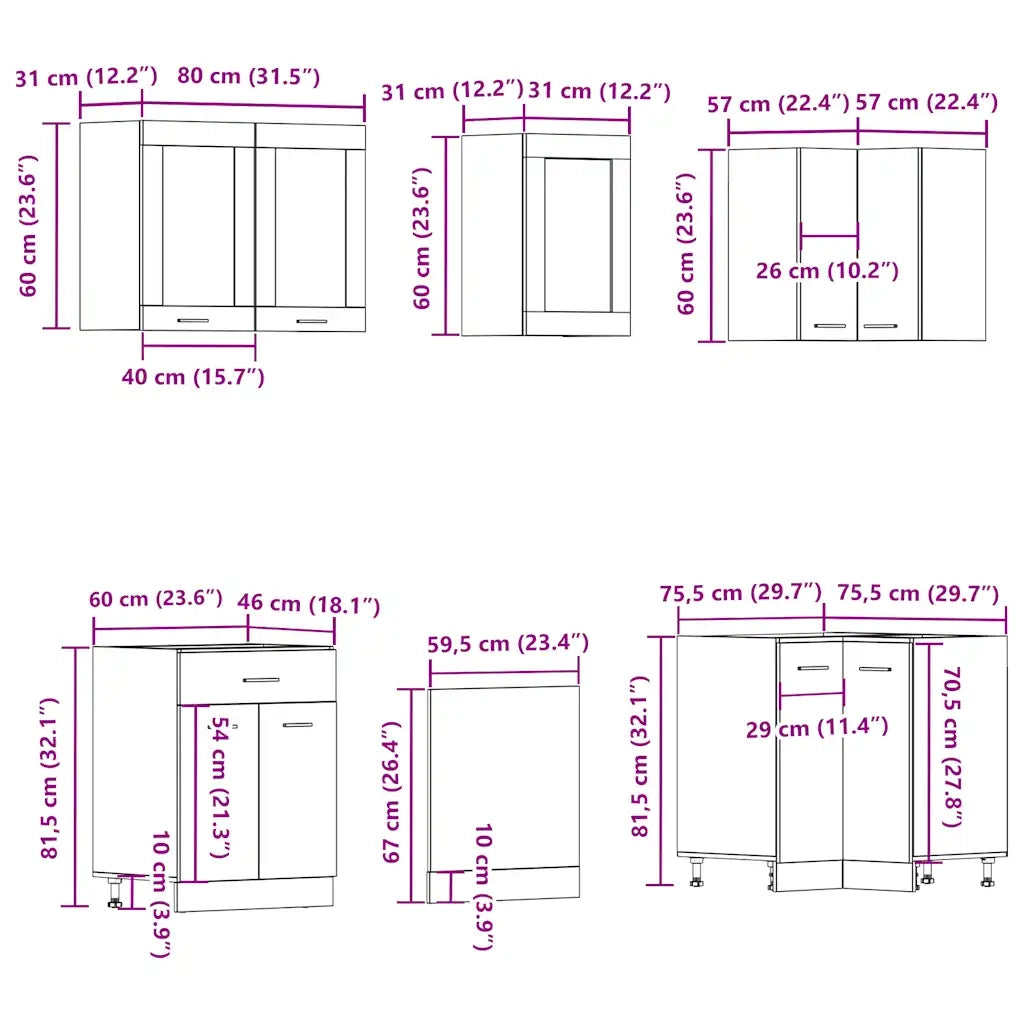 Set di Mobili da Cucina 11 pz Lyon Legno Antico in Truciolato 3328575