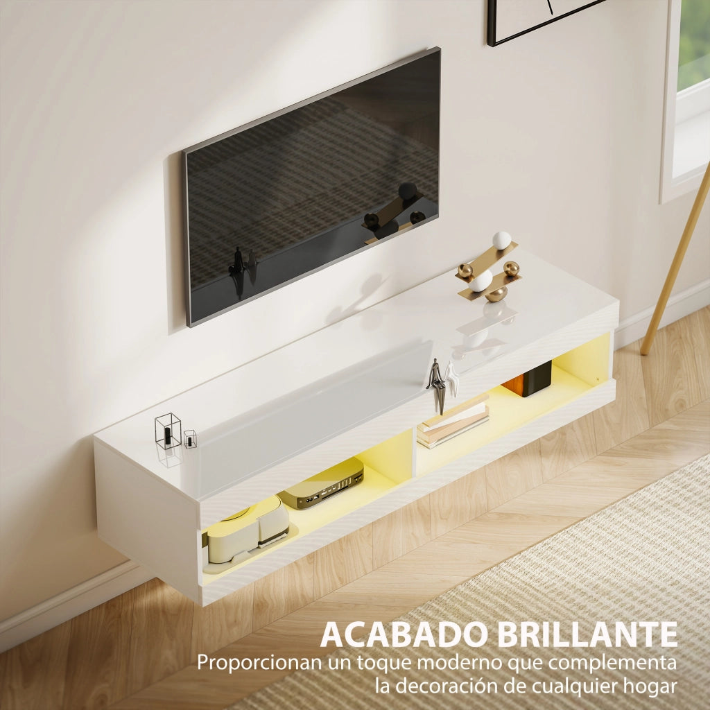 Mobile TV Sospeso con Luci LED e Telecomando ¨C Zephmum ¨C Bianco 140x40x30 cm