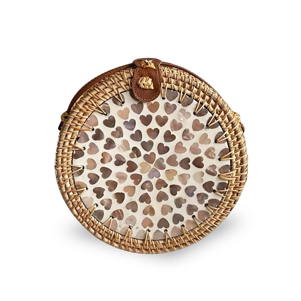 Borsetta rotonda in vimini intrecciato tracolla simipelle cm 20 x 8.5 12 pezzi