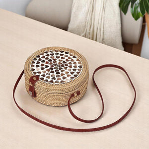 Borsetta rotonda in vimini intrecciato tracolla simipelle cm 20 x 8.5 12 pezzi