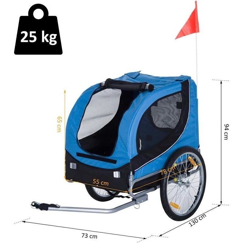 RIMORCHIO BICI PER CANI 130 X 90 X 110 CM AZZURRO E NERO