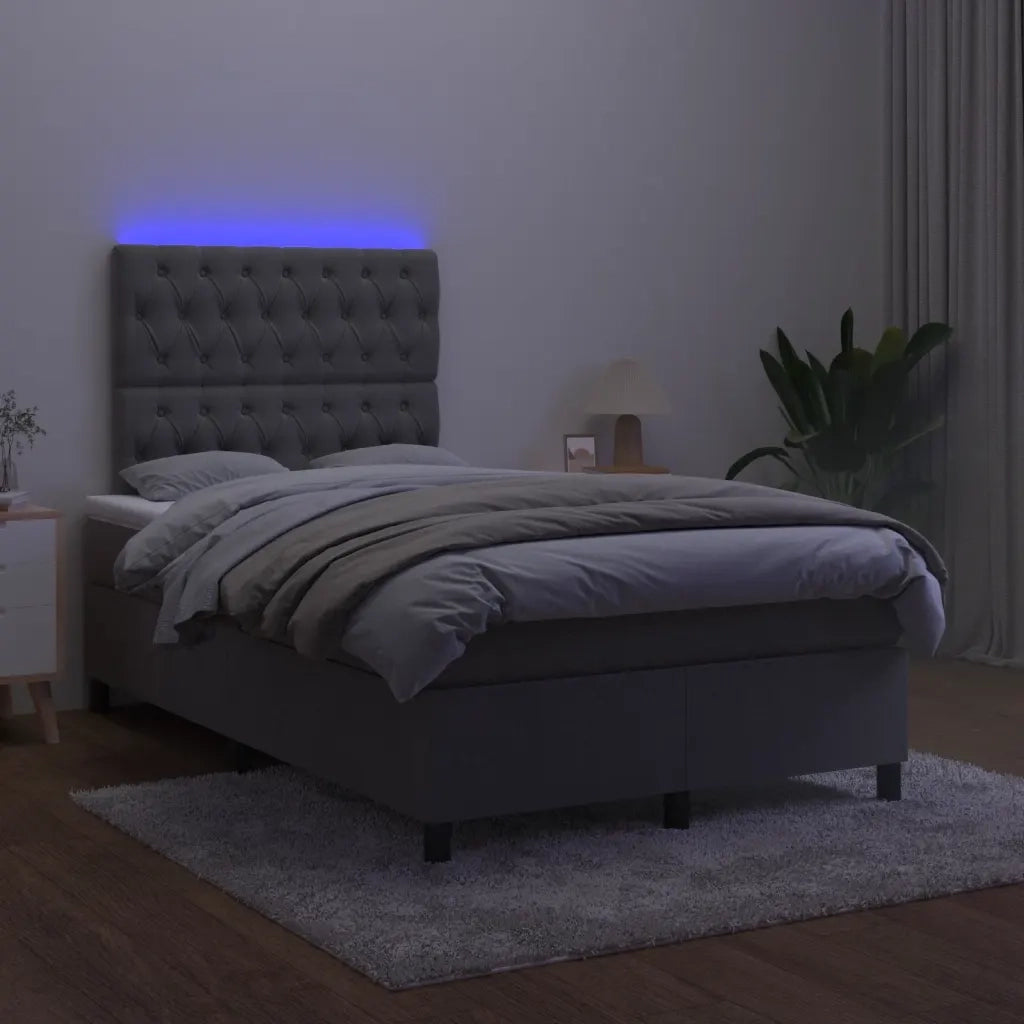 Letto a Molle Materasso e LED Grigio Scuro 120x190cm in Velluto
