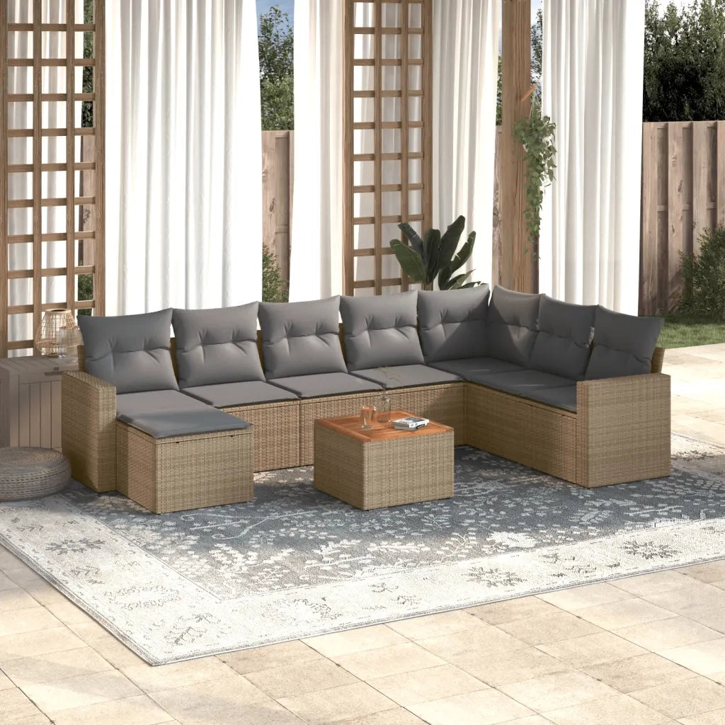 Set Divano da Giardino 9 pz con Cuscini Beige in Polyrattan 3224260