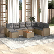 Set Divano da Giardino 9 pz con Cuscini Beige in Polyrattan 3224260