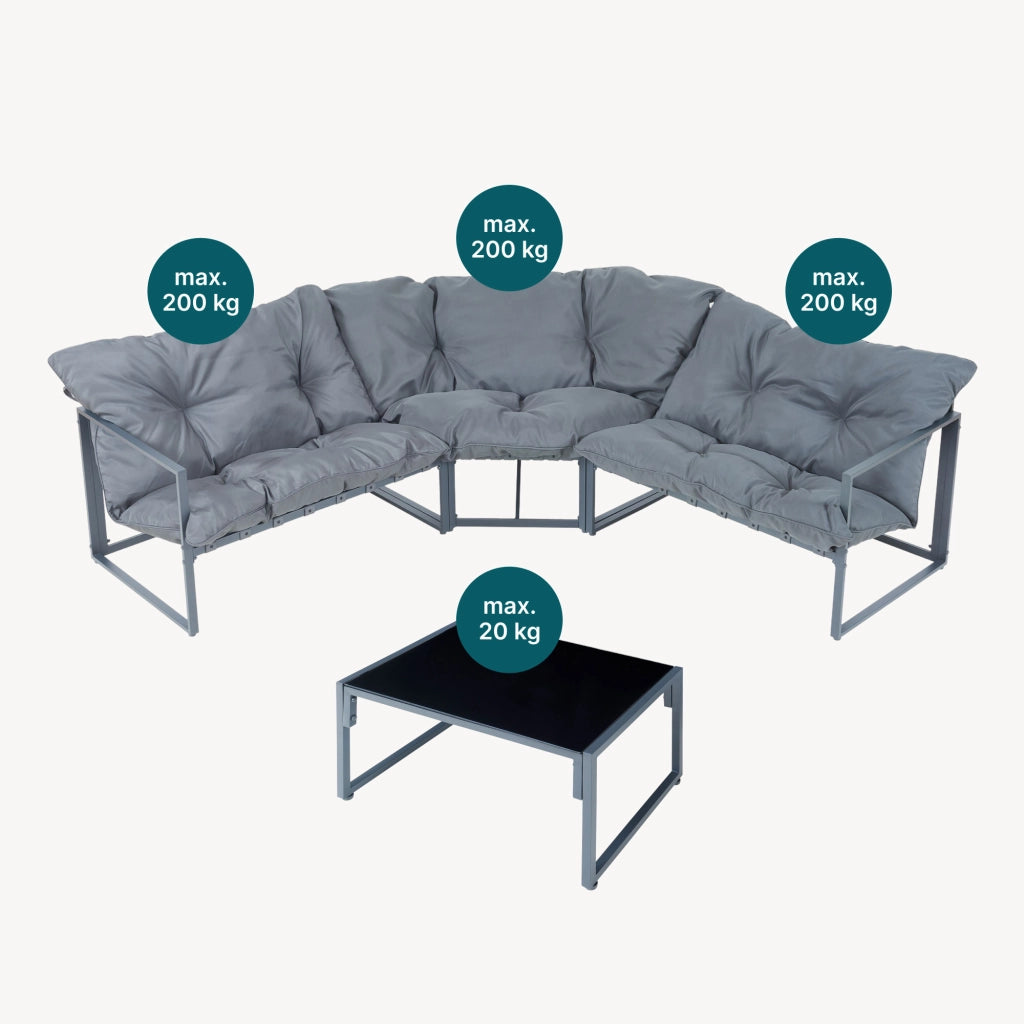 Set Salottino per Esterno Karg Divano Modulare a 3 pezzi e Tavolino con Piano in Vetro Nero Mobili da Giardino- Grigio Scuro casa.pro