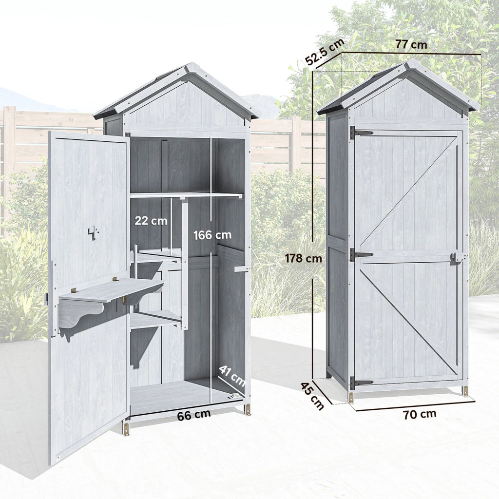 Armadio da Esterno 77x52,5x178 cm Armadio con Banco Lavoro Ribaltabile in Legno Grigio