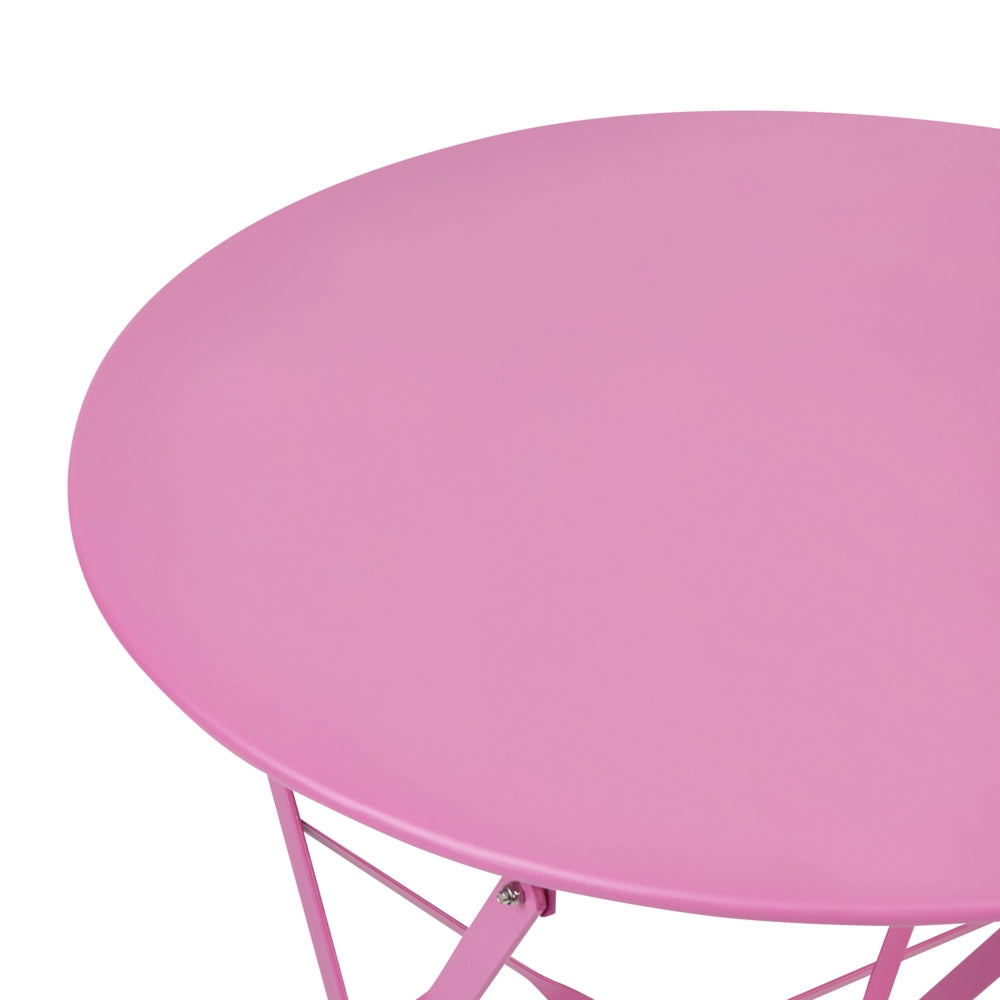 Set da bistrot 3 pezzi rosa in metallo pieghevole con schienale a doghe per esterni