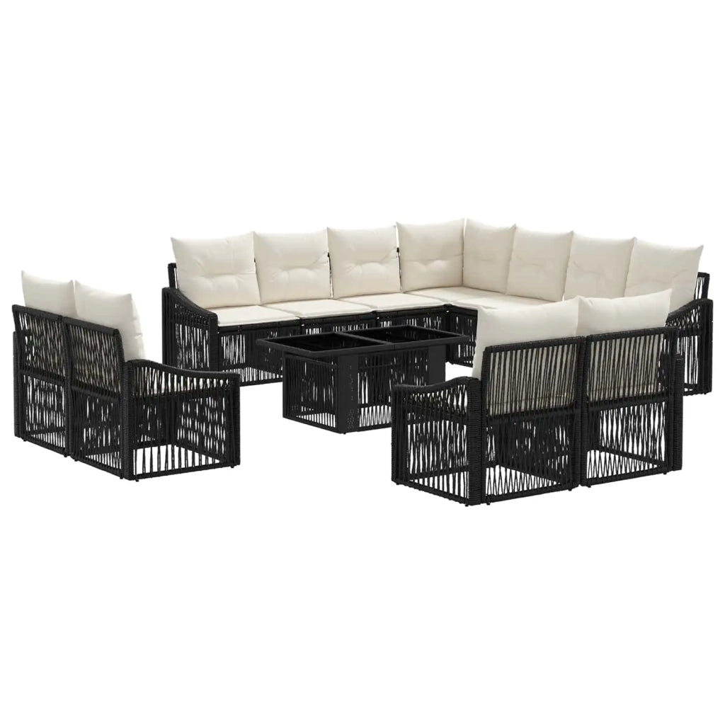 Set Divano da Giardino 12 pz Nero e Bianco Crema polyrattan 3437329