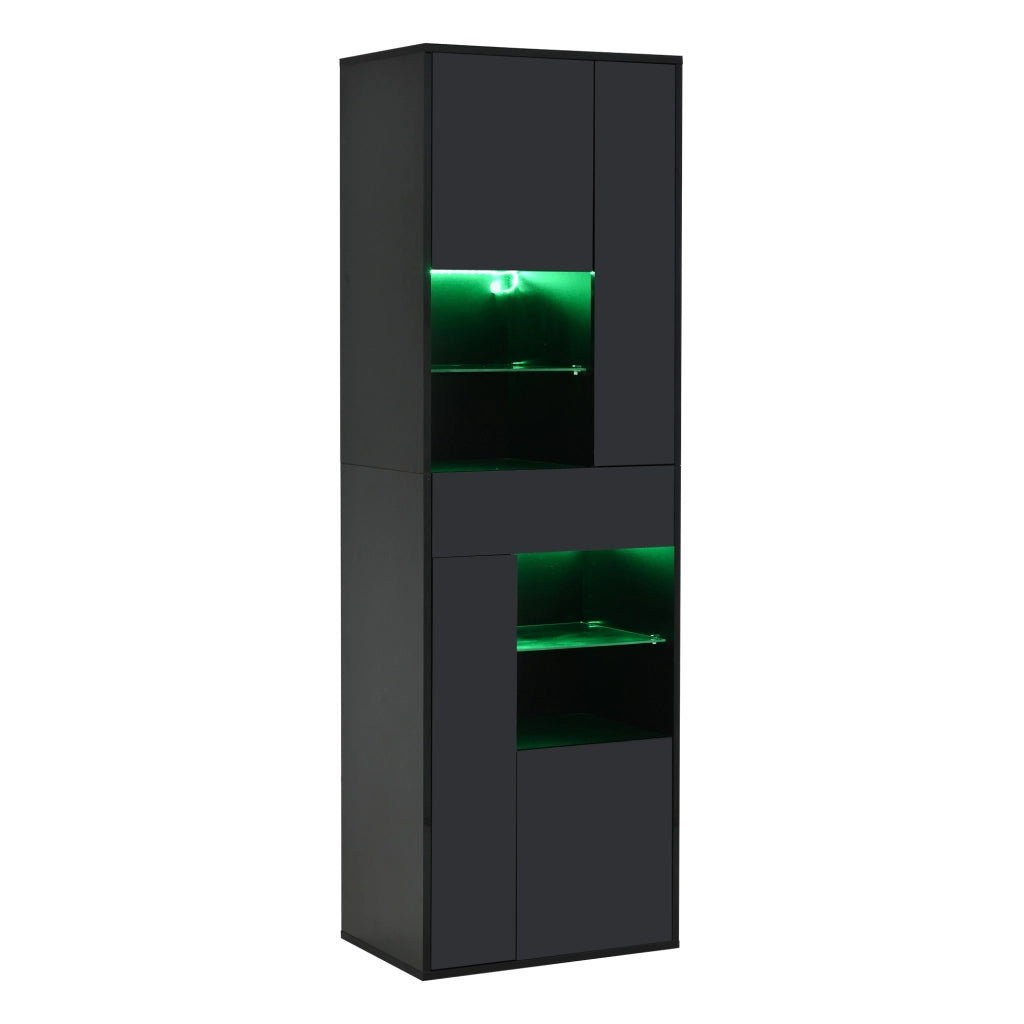 Vetrina Alta con LED e Cassetto ¨C MINIMAL ¨C Nero Lucido 55x38x170