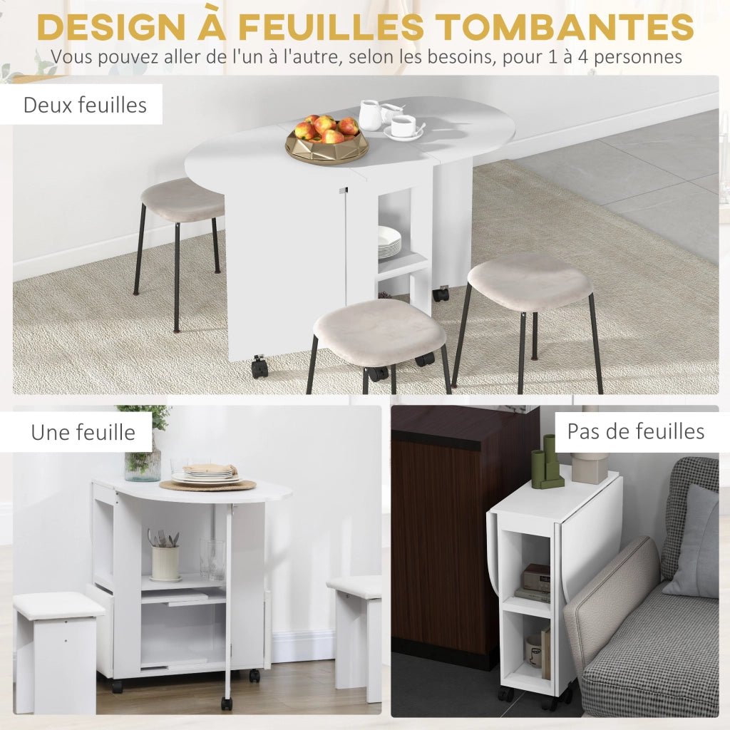 Tavolo da pranzo pieghevole con rotelle ¨C zephmum ¨C bianco 120x60x77 cm