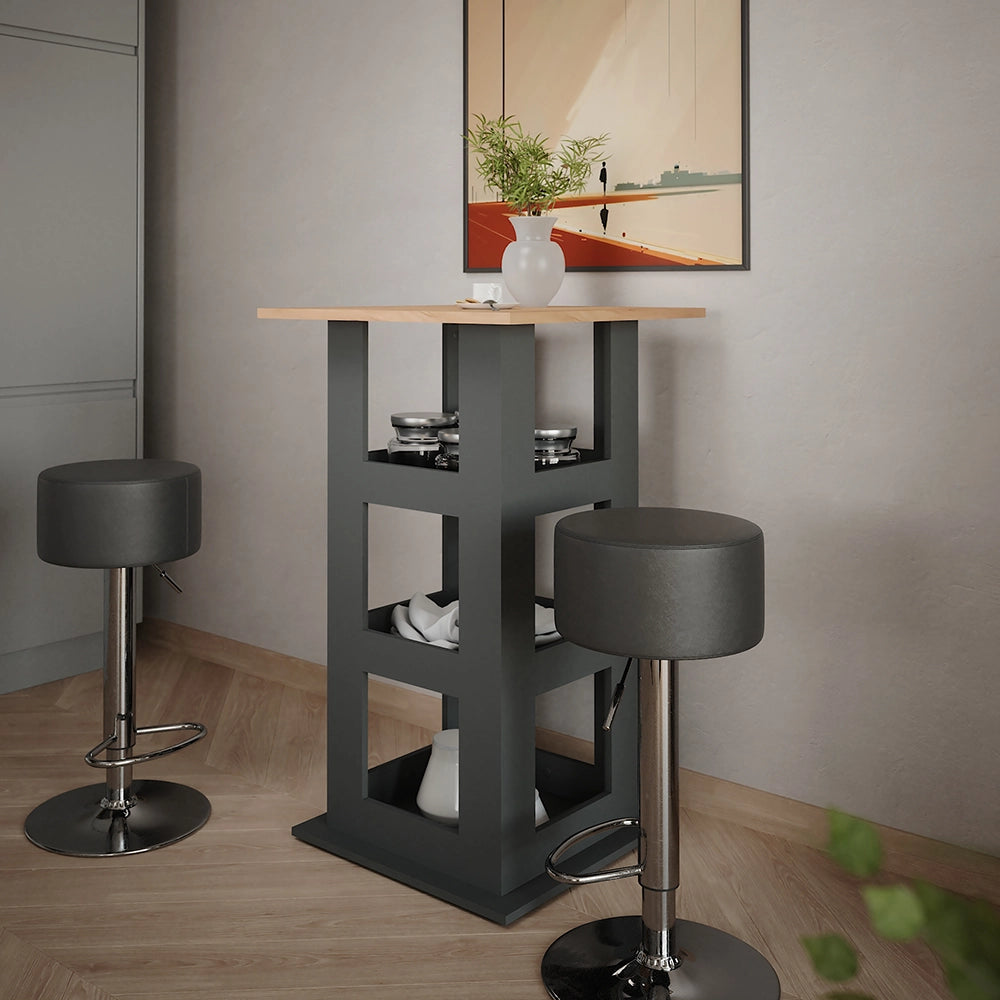 Vicco tavolo bar con sgabelli Quercia dorata/antracite 65 x 65 cm con 2 sgabelli da bar