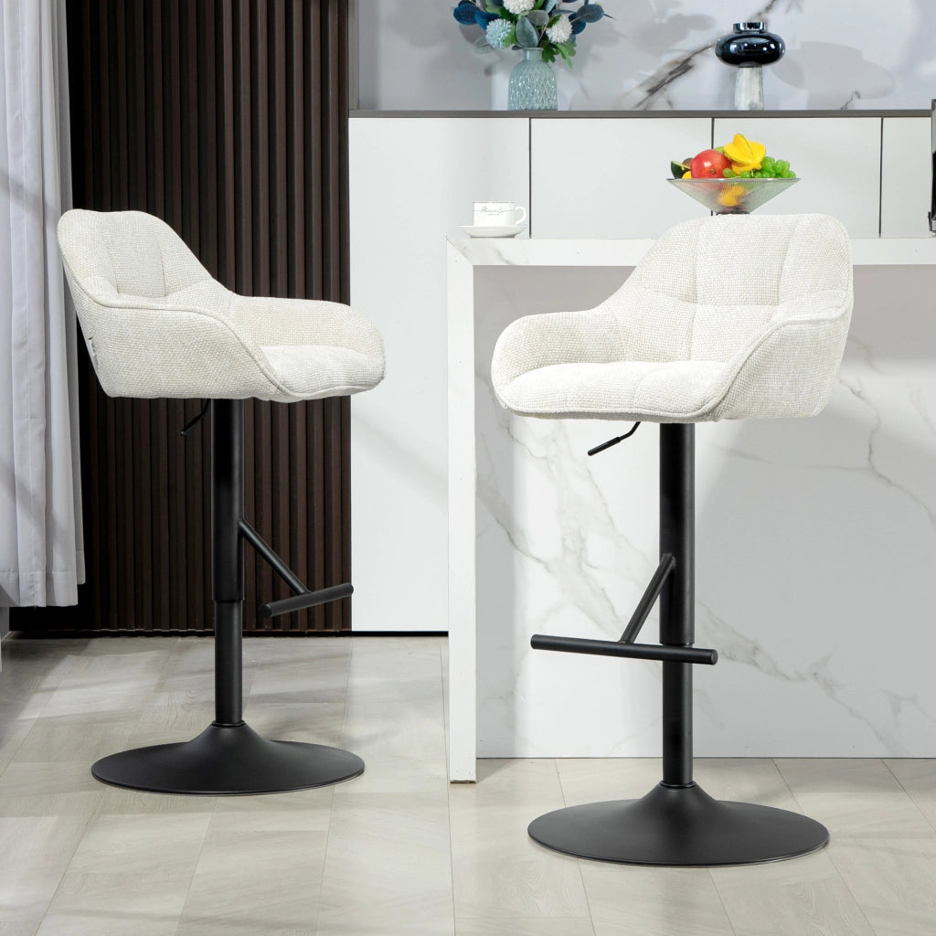 Set di 2 sgabelli da bar regolabili in altezza ¨C zephmum ¨C tessuto effetto lino, base in acciaio, crema 52.5x53x86.5-108 cm