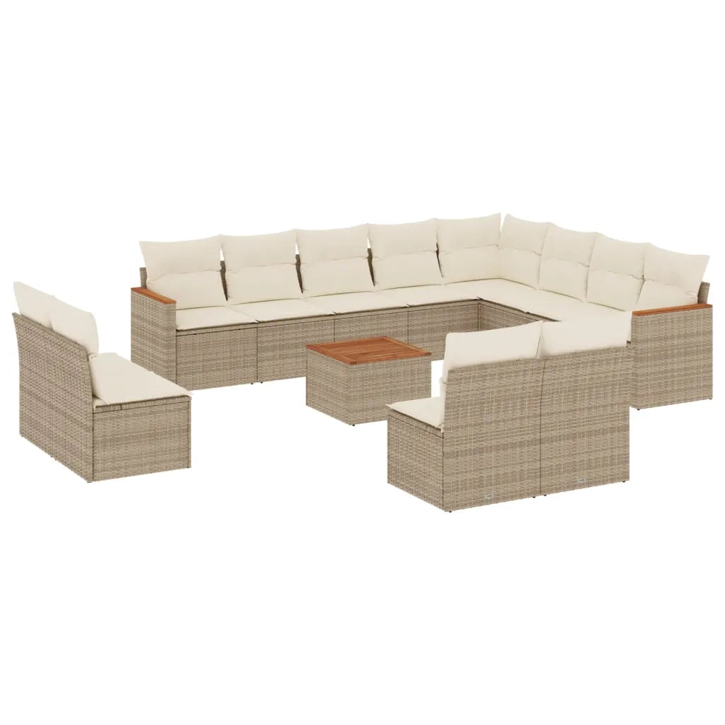 Set Divano da Giardino 13 pz con Cuscini Beige in Polyrattan