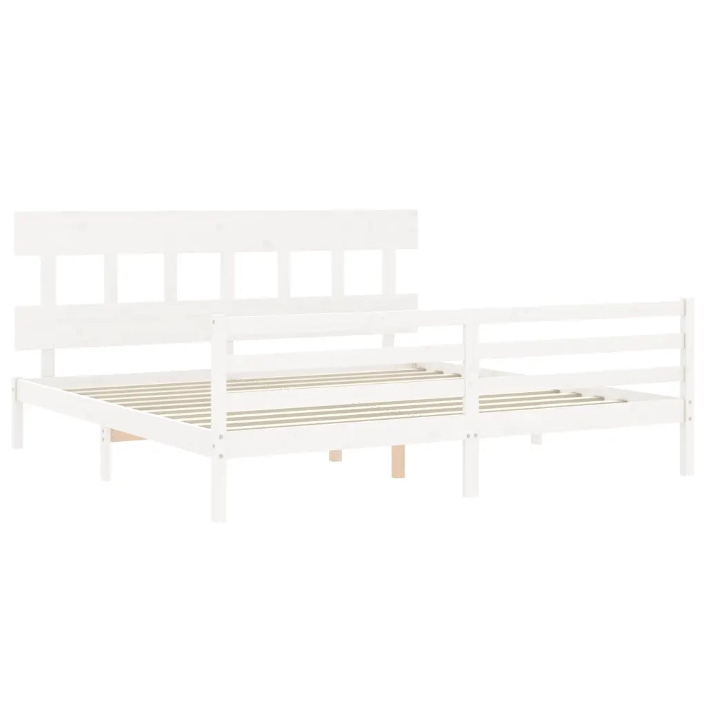Giroletto con Testiera Bianco 200x200 cm in Legno Massello 3195177