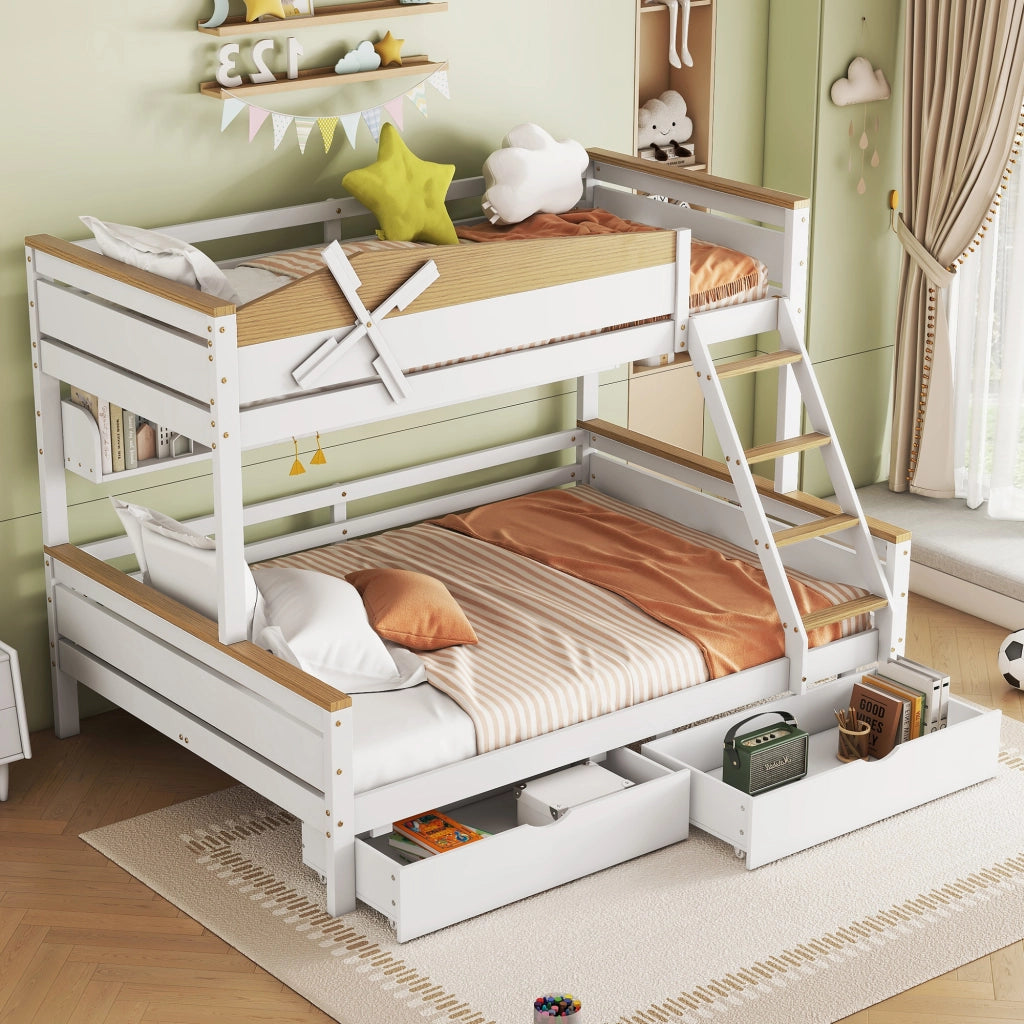 Letto a Castello 90x200 cm e 140x200 cm con Regali; Scala Obliqua; Cassetti