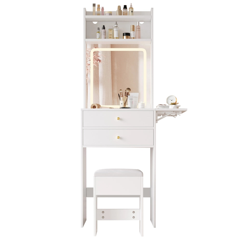 Toeletta con 2 cassetti e 2 vani; LED regolabile - per camera da letto - bianco - 75×45×156 cm