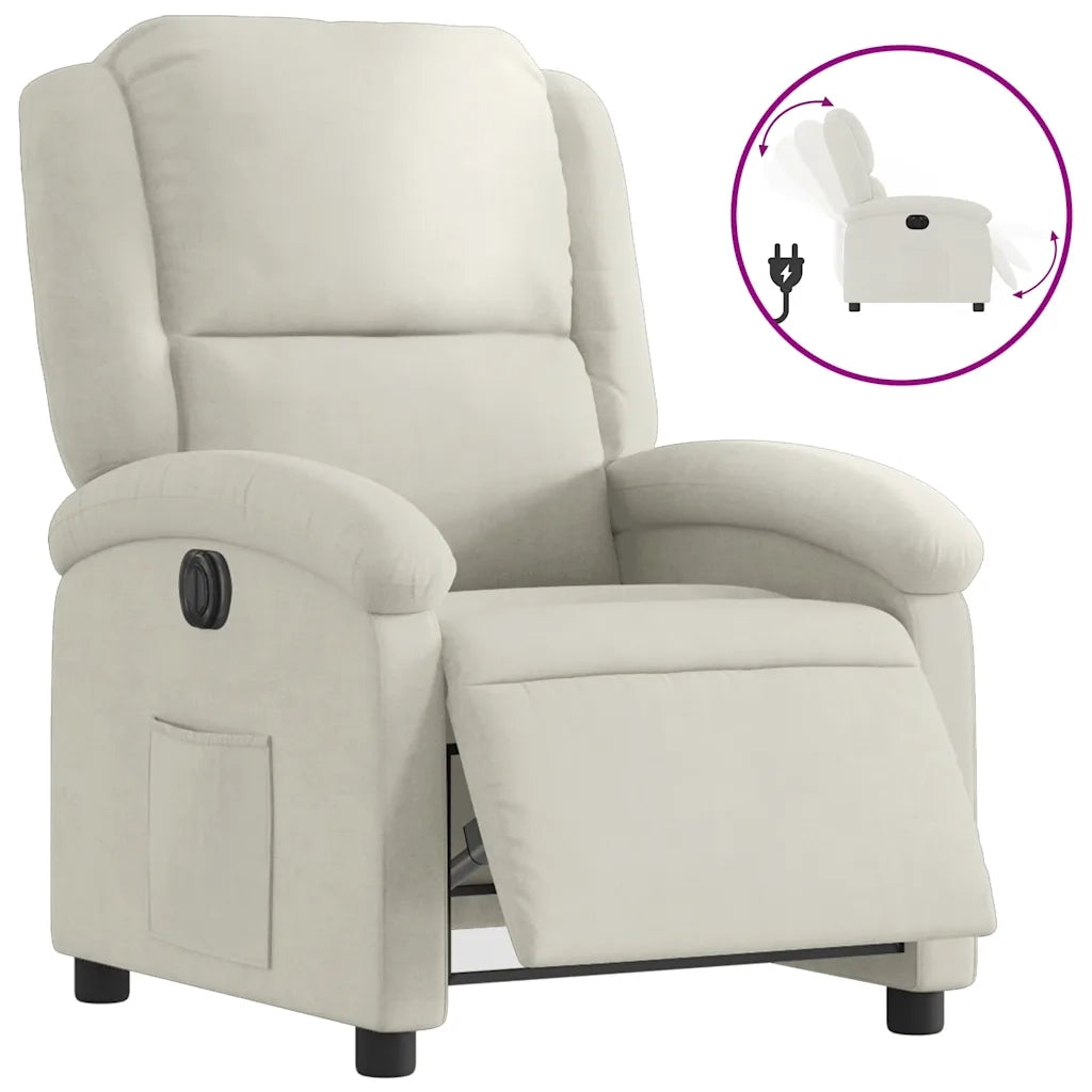 Poltrona Elettrica Reclinabile-Divano Sedia Crema in Velluto 640192