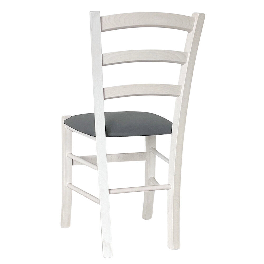 Sedia legno venezia bianco con seduta in similpelle grigio antracite