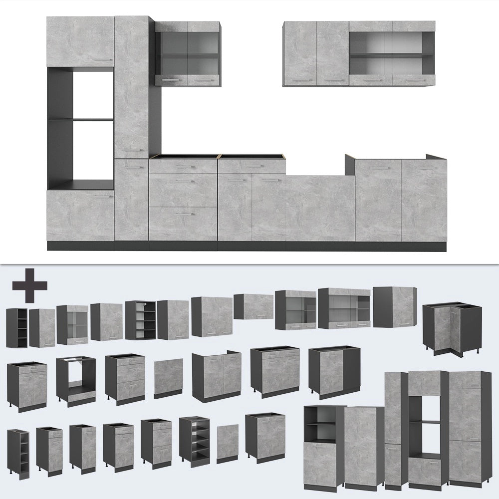 Vicco Cucina completa  Calcestruzzo/antracite 350 cm , PL Rovere