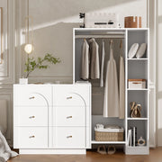 Armadio, mobile da ingresso, 6 cassetti, ripiani, 139 x 35 x 133 cm, bianco