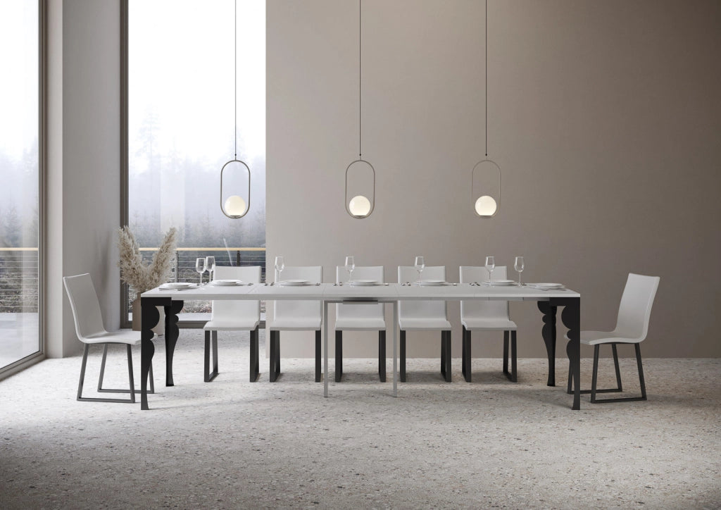Consolle allungabile 90x40/300 cm Paxor Evolution Bianco Frassino telaio Antracite