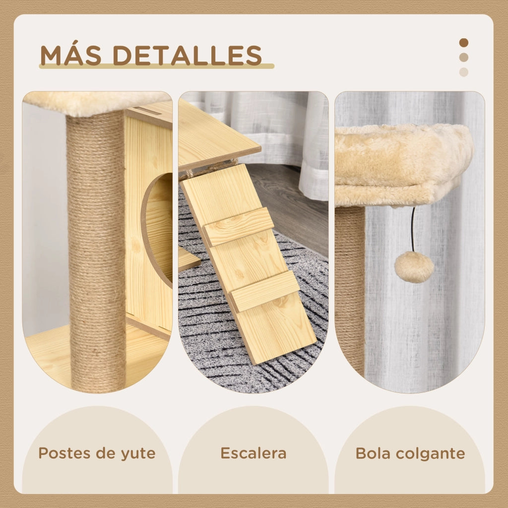 Albero tiragraffi per gatti con posti letto e amaca ¨C zephmum ¨C 60x40x130 cm naturale