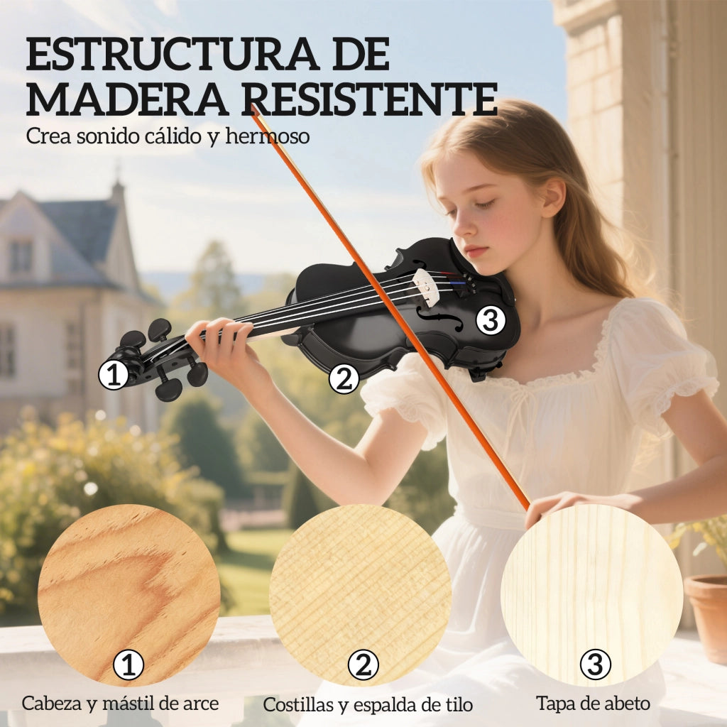 Violino 4/4 Completo in Legno con Custodia ¨C zephmum ¨C Nero