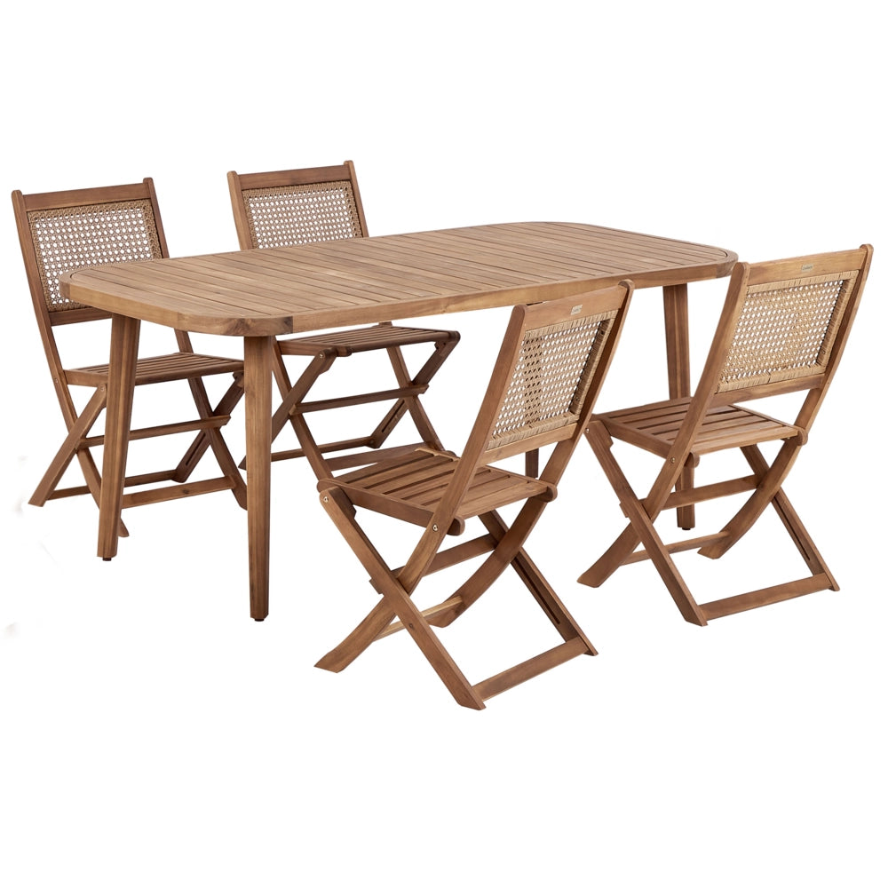 Set da pranzo da giardino a 4 posti composto da tavolo 180 x 90 cm e sedie pieghevoli stile retrò vintage