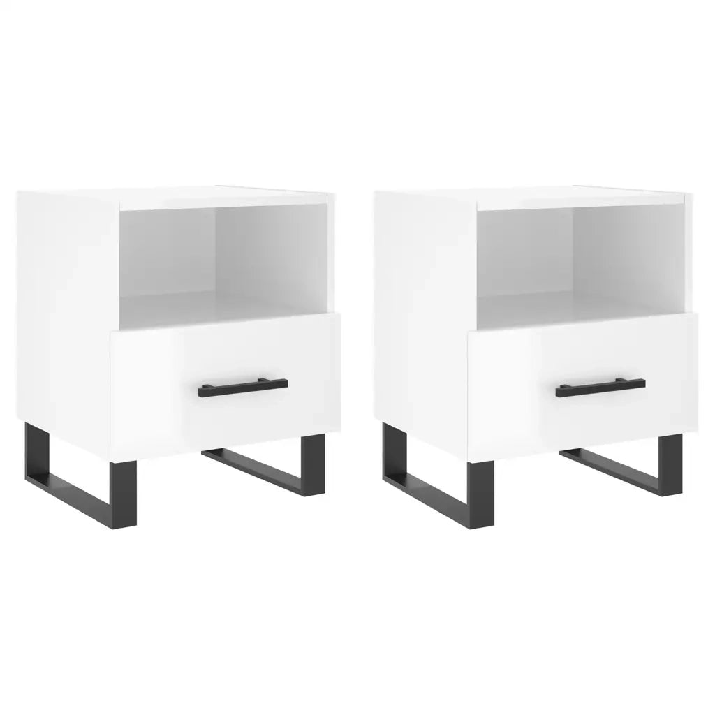 Comodini 2 pz-Set di 2 Tavolino da notte Bianco Lucido 40x35x47,5 cm in Legno Multistrato 877771