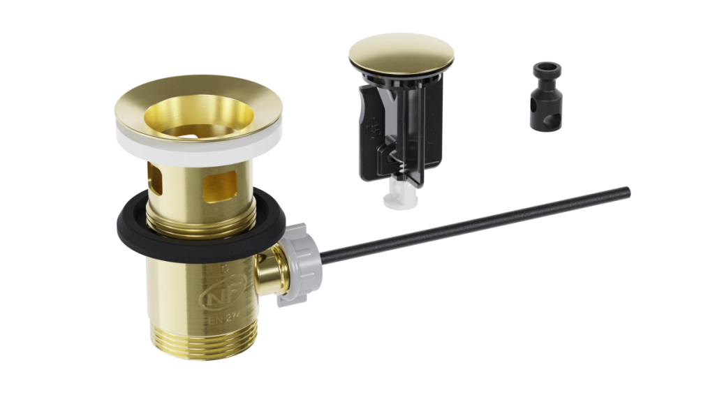 Scarico per lavabo e bidet del bagno, modello pop up in acciaio inox 304 – cromato con tappo REVO Colore: Oro spazzolato PVD