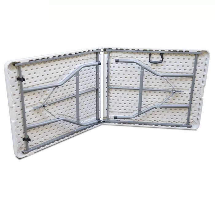 Tavolo Pieghevole Richiudibile a Valigetta in Resina 181x74x74 cm adatto per Campeggio, Eventi, Giardino, Feste, Sagre, Mare Rettangolare Metallo Bianco