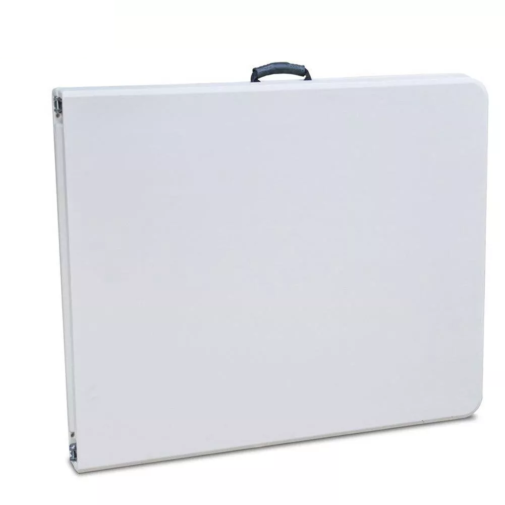 Tavolo Pieghevole Richiudibile a Valigetta in Resina 181x74x74 cm adatto per Campeggio, Eventi, Giardino, Feste, Sagre, Mare Rettangolare Metallo Bianco