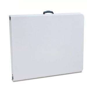 Tavolo Pieghevole Richiudibile a Valigetta in Resina 181x74x74 cm adatto per Campeggio, Eventi, Giardino, Feste, Sagre, Mare Rettangolare Metallo Bianco