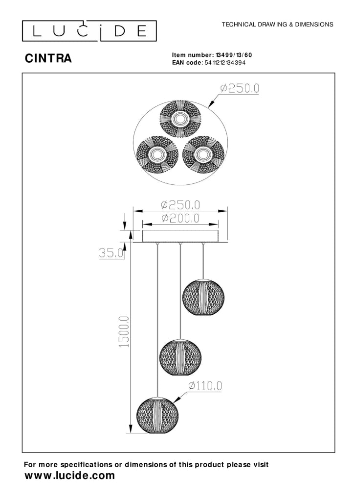 Lampada a sospensione Lucide Cintra LED Ø25 ottone