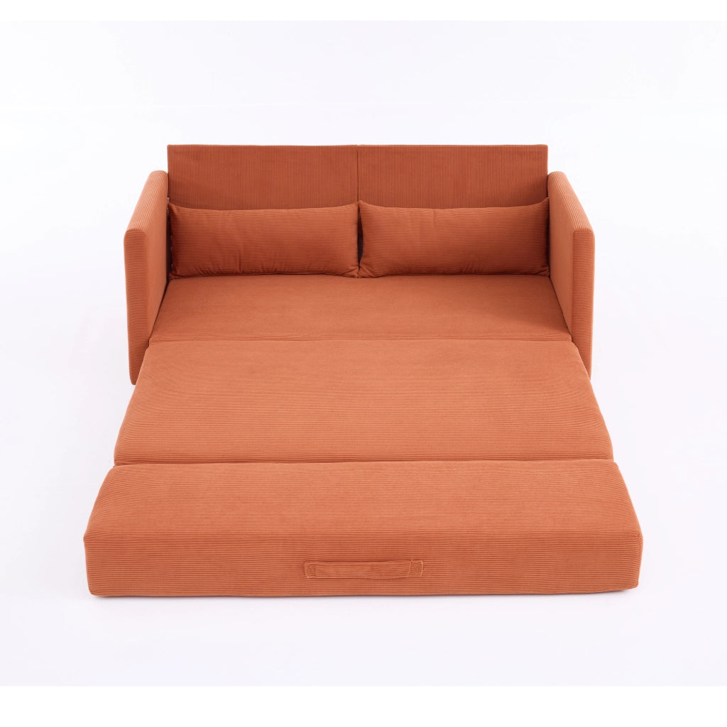 Divano letto 2 posti pieghevole 2 in 1 con due cuscini lombari e tasche laterali in velluto a coste arancione