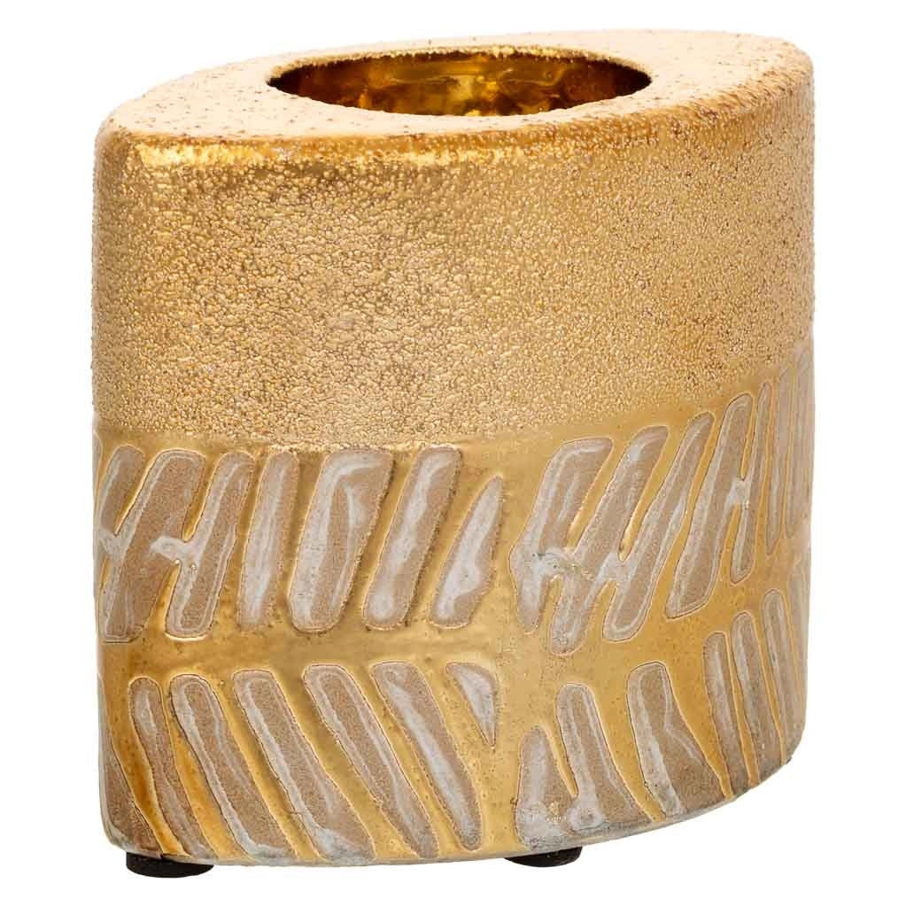 Portacandele in ceramica dorata 10,5x6,5x8h
